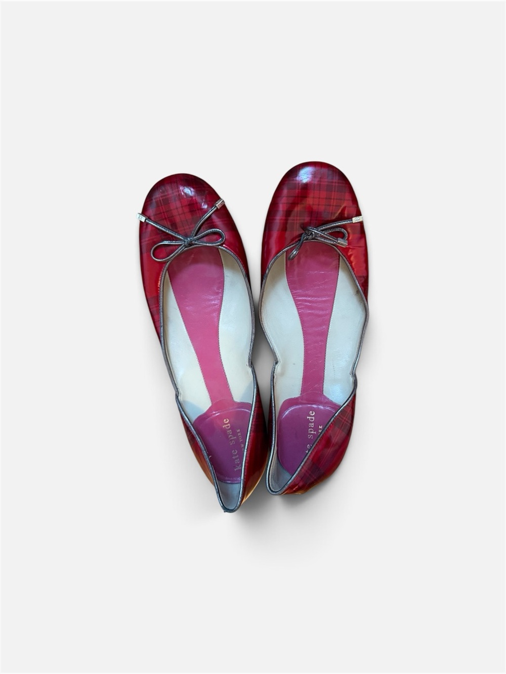 kate spade Red Plaid Patent Bow Ballet Flats